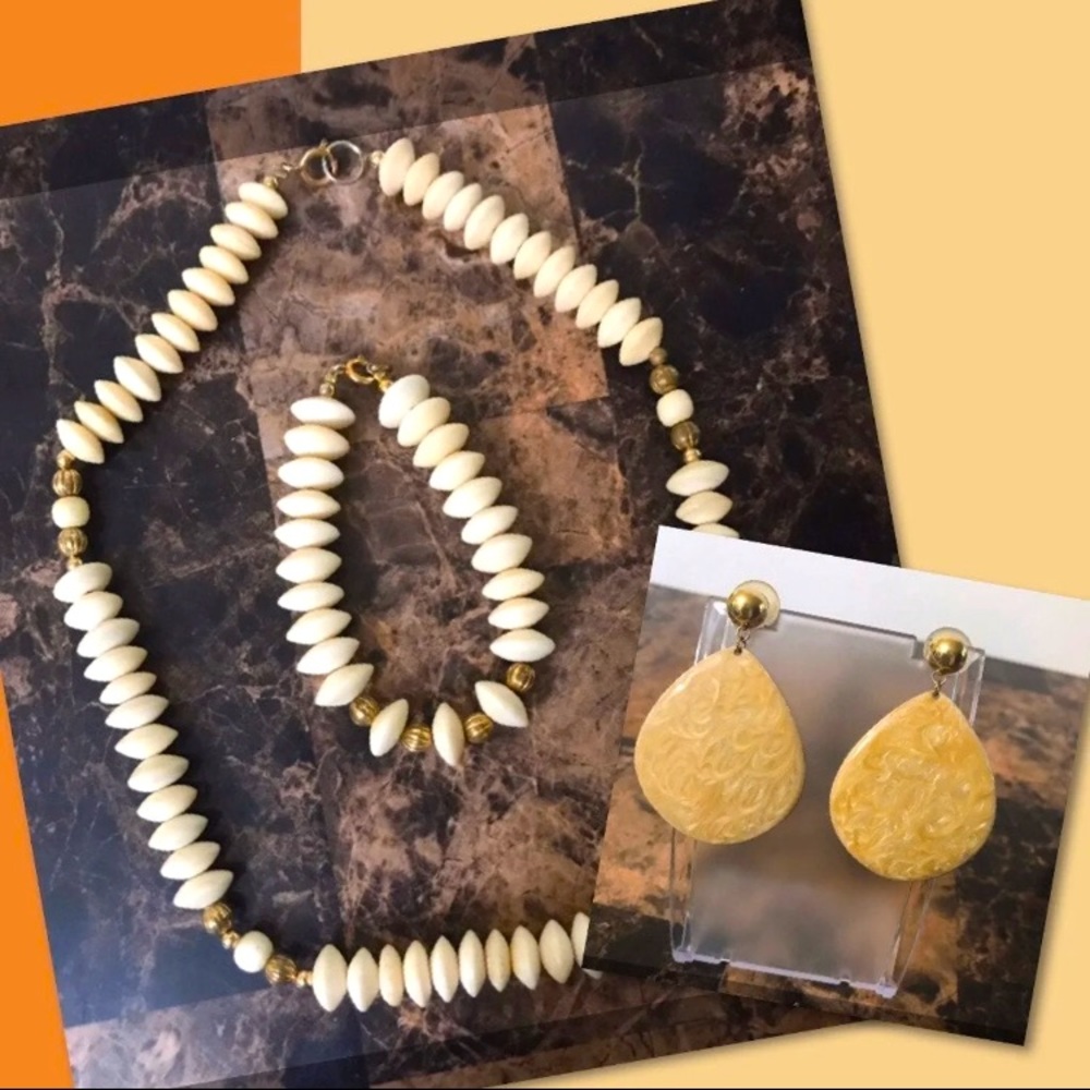Estate Piece Vintage Necklace, Bracelet, Pierced Earring Set